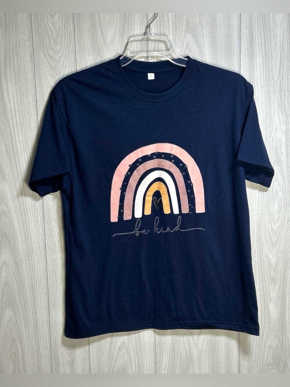 Women’s Inspirational Be Kind Rainbow Navy Shirt Sleeve Blue T-Shirt Size Medium